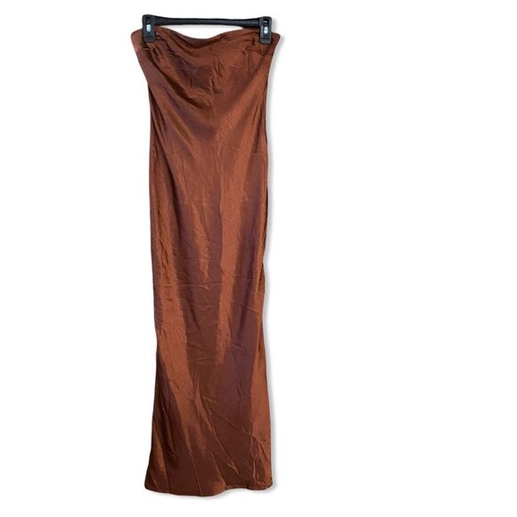NWT More To Come Emma Strapless Maxi Dress Chocolate satin strapless Revolve S - Picture 4 of 8